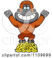 Clipart Orangutan Monkey Standing On Bananas Royalty Free Vector Illustration
