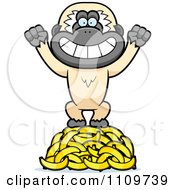 Clipart Gibbon Monkey Standing On Bananas Royalty Free Vector Illustration