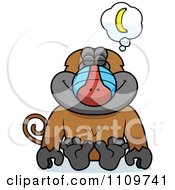 Clipart Baboon Monkey Daydreaming Of Bananas Royalty Free Vector Illustration