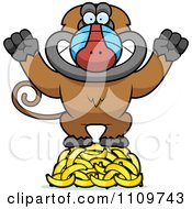 Poster, Art Print Of Baboon Monkey Standing On A Hoard Of Bananas