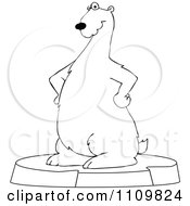 Clipart Outlined Cartoon Polar Bear Standing On An Ice Berg Royalty Free Vector Illustration
