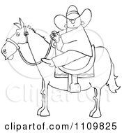 Poster, Art Print Of Outlined Cartoon Cowboy Holding The Reins While On Horseback