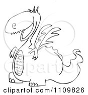 Poster, Art Print Of Outlined Cartoon Happy Dragon Grinning