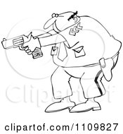 Poster, Art Print Of Outlined Cartoon Police Officer Aiming His Gun