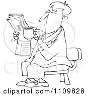 Poster, Art Print Of Outlined Cartoon Businessman Sitting With Coffee And A Newspaper