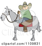 Poster, Art Print Of Cartoon Cowboy Holding The Reins While On Horseback