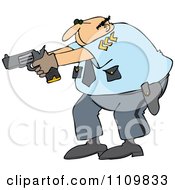 Poster, Art Print Of Cartoon White Male Police Officer Aiming His Gun