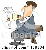 Poster, Art Print Of Cartoon Businessman Sitting With Coffee And A Newspaper
