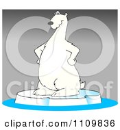 Poster, Art Print Of Cartoon Polar Bear Standing On Ice Over Gray