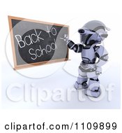 Poster, Art Print Of 3d Robot Teacher Writing Back To School On A Black Board