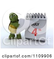 Poster, Art Print Of 3d Tortoise Tearing Off A Page On A Desk Calendar And Revelaing July 4th