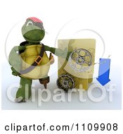 Poster, Art Print Of 3d Illegal Movie Download Pirate Tortoise With A Folder And Film Reels