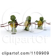 Poster, Art Print Of 3d Tortoises In Line With Red Ropes And Poles