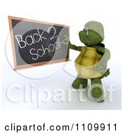 Poster, Art Print Of 3d Tortoise Teacher Writing Back To School On A Black Board