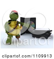 Poster, Art Print Of 3d Movie Or Software Pirate Tortoise Presenting Illegal Bootleg Packaging