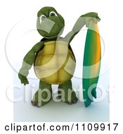 Poster, Art Print Of 3d Tortoise Standing With A Surfboard