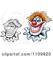 Black And White And Colored Happy Smiling Clowns