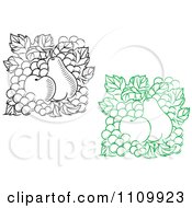 Clipart Black And White And Green Apples Pears And Grapes Royalty Free Vector Illustration