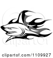 Poster, Art Print Of Black And White Tribal Shark And Flames 1