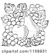 Poster, Art Print Of Black And White Apple Pear And Grapes