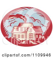 Poster, Art Print Of Retro Woodcut House With Smoke Rising From The Chimney