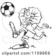 Poster, Art Print Of Black And White Aussie Frill Neck Lizard Playing Soccer