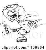Clipart Black And White Aussie Frill Neck Lizard Roller Blading 1 Royalty Free Vector Illustration by Dennis Holmes Designs