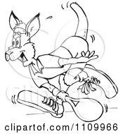 Clipart Black And White Aussie Kangaroo Playing Tennis Royalty Free Vector Illustration