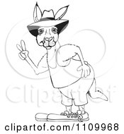 Clipart Black And White Aussie Kangaroo Gesturing Peace Royalty Free Vector Illustration