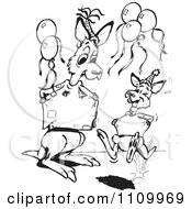 Clipart Black And White Aussie Kangaroo Hopping At A Party Royalty Free Vector Illustration