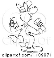 Clipart Black And White Aussie Kangaroo Painter Royalty Free Vector Illustration by Dennis Holmes Designs