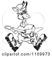 Clipart Black And White Aussie Kangaroo Guitarist Royalty Free Vector Illustration