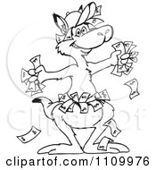 Clipart Black And White Aussie Kangaroo With Cash Money Royalty Free Vector Illustration