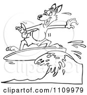 Clipart Black And White Aussie Kangaroo Surfing Royalty Free Vector Illustration by Dennis Holmes Designs