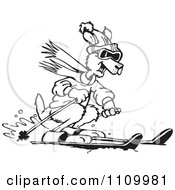 Clipart Black And White Aussie Kangaroo Skiing Royalty Free Vector Illustration