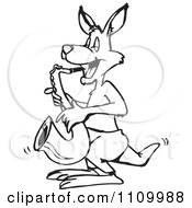 Clipart Black And White Aussie Kangaroo Playing A Saxophone Royalty Free Vector Illustration