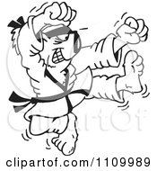 Clipart Black And White Aussie Karate Koala Kicking Royalty Free Vector Illustration