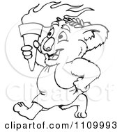 Clipart Black And White Aussie Koala Carrying An Olympic Games Torch Royalty Free Vector Illustration