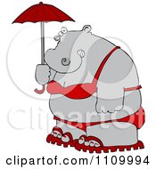 Poster, Art Print Of Fat Hippo Holding A Parasol And Wearing A Red Bikini And Sandals