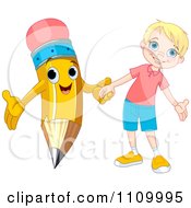 Poster, Art Print Of Happy School Boy Holding Hands With A Pencil
