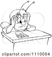 Clipart Outlined Beetle Student Writing At A Desk Royalty Free Vector Illustration