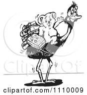Clipart Black And White Aussie Koala Traveling By Emu Royalty Free Vector Illustration