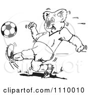 Clipart Black And White Aussie Koala Playing Soccer 1 Royalty Free Vector Illustration