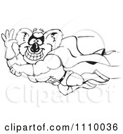 Clipart Black And White Aussie Koala Super Hero Flying Royalty Free Vector Illustration