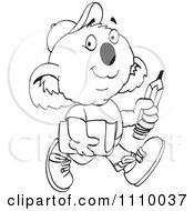 Clipart Black And White Aussie Koala Student Walking Royalty Free Vector Illustration