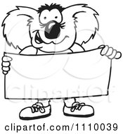 Clipart Black And White Aussie Koala Holding A Sign Royalty Free Vector Illustration