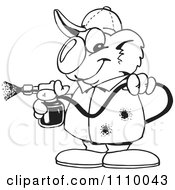 Clipart Black And White Aussie Koala Painting With A Sprayer Royalty Free Vector Illustration