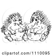 Clipart Black And White Aussie Echidna Couple With Bandages Royalty Free Vector Illustration