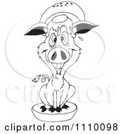 Clipart Black And White Pig In A Bun Royalty Free Vector Illustration