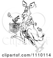 Clipart Black And White Aussie Kangaroo With An Easter Basket Royalty Free Illustration